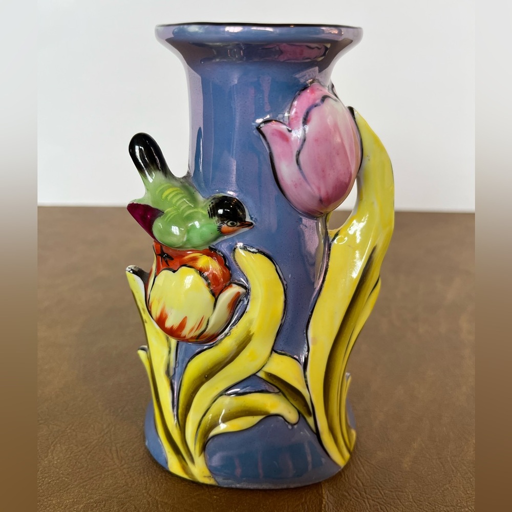 Vintage Blue Lusterware Art Deco Vase 1930s-1940s